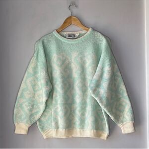 Vintage 80’s Tarazzia Grandma Sweater Cottagecore Mint Green